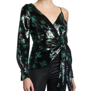 Self-Portrait Sequined Cold Shoulder Wrap Top